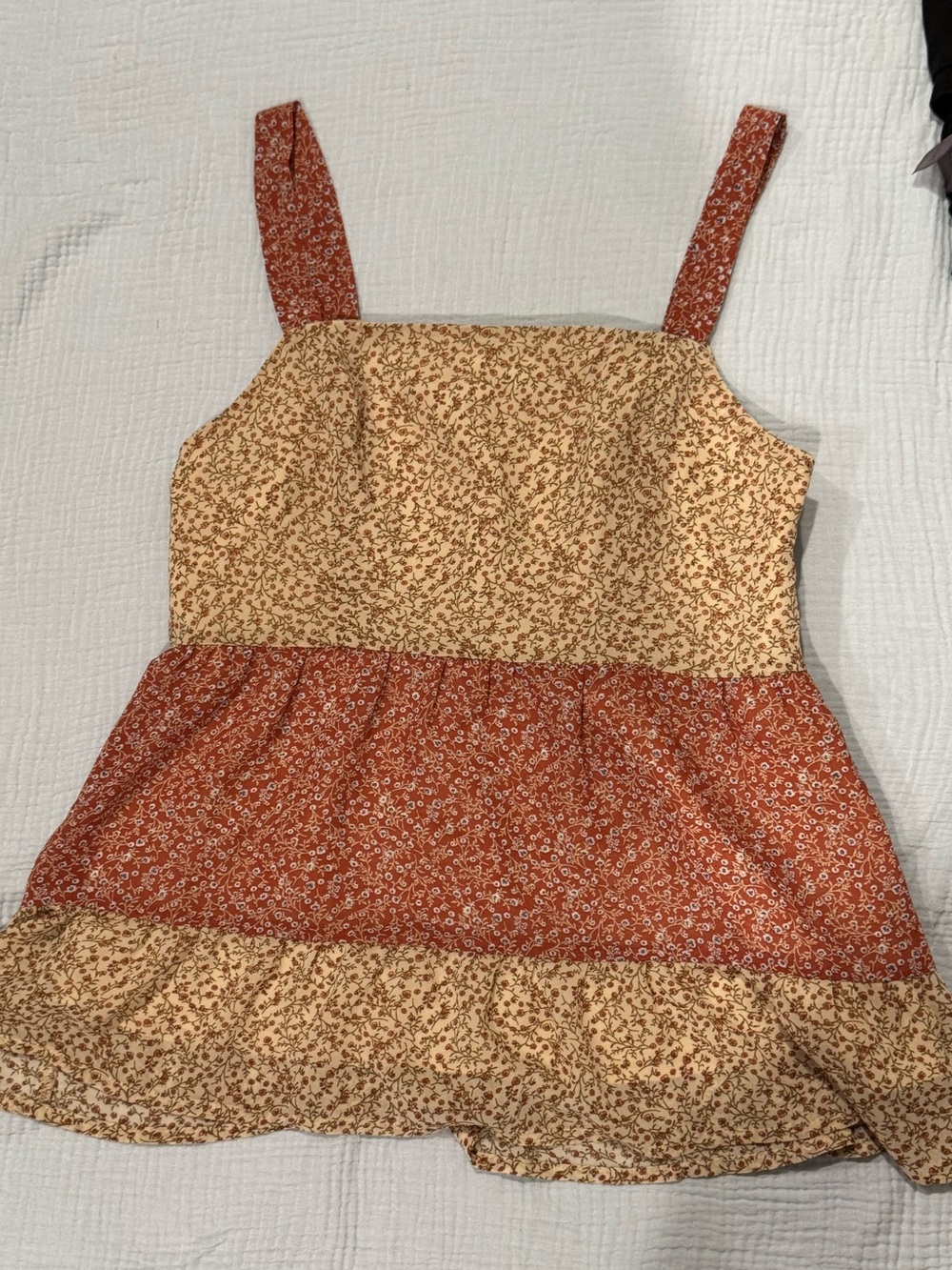 Women’s Floral Tiered Blouse in Rust and Cream